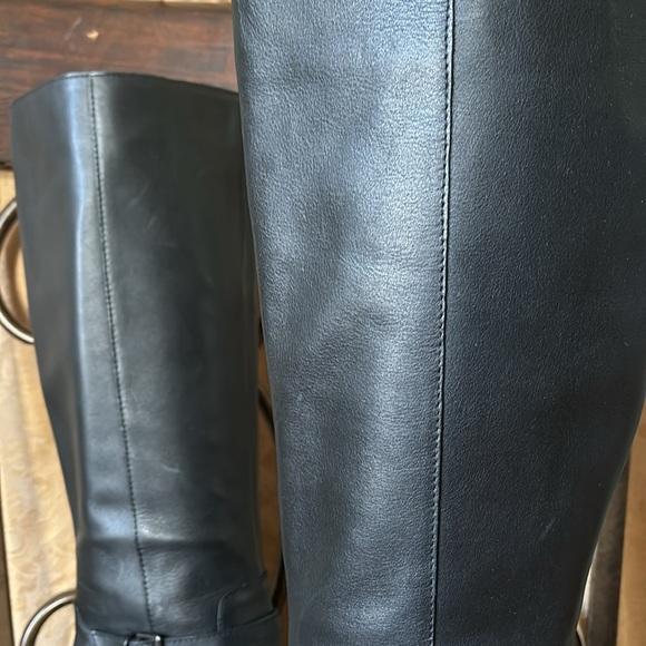 NIB women Sz 8M black leather stacked heels heels tall business casual boots - Picture 7 of 13